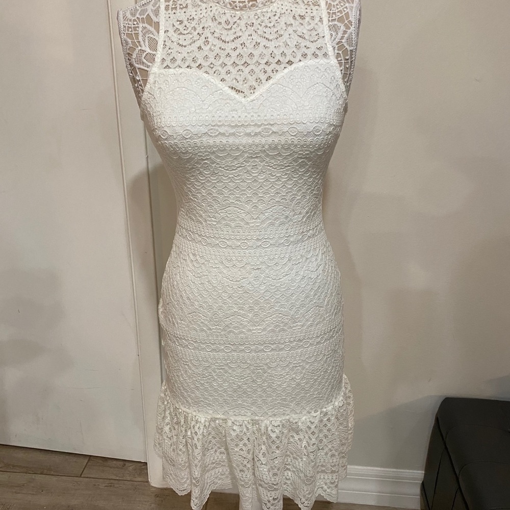 Miami White Lace Ruffle Dress